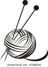 yarn ball with needles isolated on White background. Vector illustration