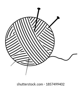 Yarn ball and needles on white background, vector illustration