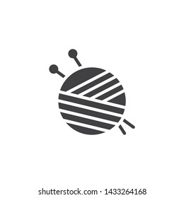Yarn ball and needles vector icon. filled flat sign for mobile concept and web design. Sewing needles and skein of wool glyph icon. Symbol, logo illustration. Vector graphics
