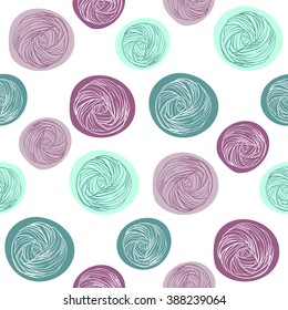 Yarn ball pattern in hand drawn style. Vector illustration. 
