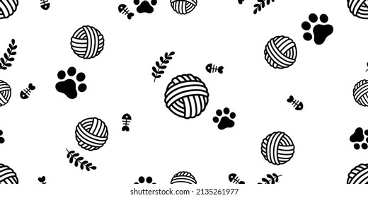 yarn ball seamless pattern dog paw cat footprint leaf fish bone french bulldog vector puppy kitten pet breed cartoon doodle repeat wallpaper tile background illustration design isolated