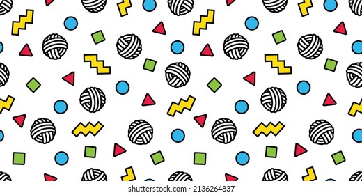 yarn ball seamless pattern dog paw cat polka dot triangle square vector puppy kitten pet breed cartoon doodle repeat wallpaper isolated tile background illustration design