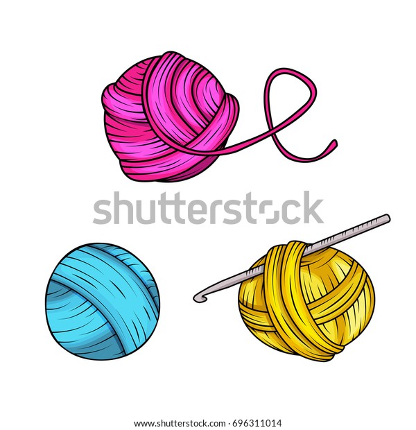 Yarn Ball Set Cartoon Style Print Stock Vector (Royalty Free) 696311014