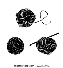 Yarn ball set in simple style. For print, logo, creative design. Vector illustration. Isolated on white