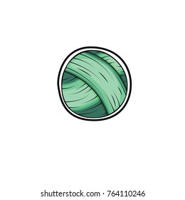 Yarn ball sticker in cartoon style. For print, logo, creative design. Vector illustration. 