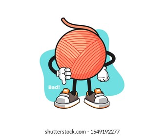 Yarn ball thumbs down cartoon. Mascot Character vector.
