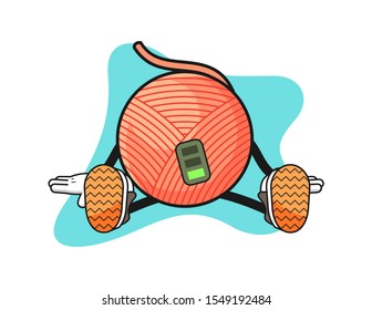 Yarn ball tired cartoon. Mascot Character vector.