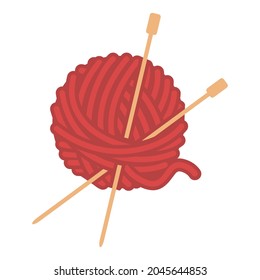 Yarn ball of wool with knitting needles in vector icon