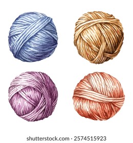 Yarn balls assortment in various colors. Soft textured appearance of the yarns vector illustration. Wool thread balls for knitting, crocheting, needlework. Angora thread, cotton yarn, merino