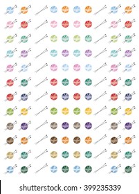 Yarn Balls and Needles Set Minimalistic Flat design,colors printable planner stickers,for journaling,school,office,scrapbook etc.Isolated.Graphic resources.Vectorial elements.