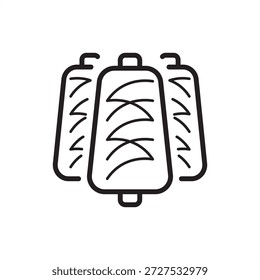 Icono de cono de hilo que simboliza el suministro textil y la fabricación de prendas de vestir, que representa carretes de hilo, bobinas de tejido de prendas de vestir, bobinado de cuerda náutica, alimentación de materiales de moda y almacenamiento de hilo mecánico.