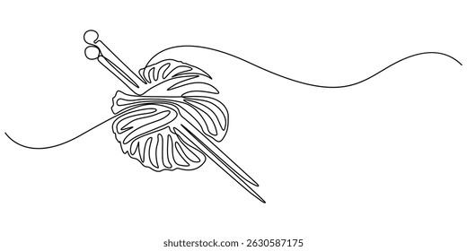 yarn and crochet hook continuous one line drawing, Knitting, ball of wool and needles Illustration, Balls of thread. Skein of knit. Vector art line, yarn ball and crochet hook crafting supplies pro.