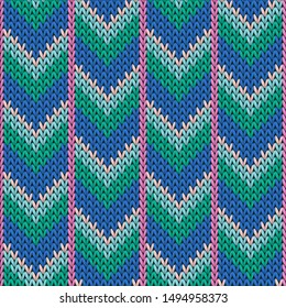 Yarn downward arrow lines knit texture geometric vector seamless. Blanket knit tricot  fabric print. Norwegian style seamless knitted pattern. Fabric canvas illustration.
