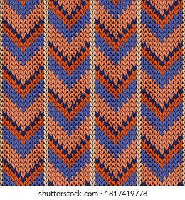 Yarn downward arrow lines knit texture geometric seamless pattern. Jumper hosiery textile print. Scandinavian style seamless knitted pattern. Cozy textile print design.