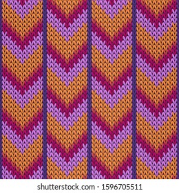 Yarn downward arrow lines knitting texture geometric seamless pattern. Pullover stockinet ornament. Traditional seamless knitted pattern. Fabric canvas illustration.