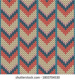 Yarn downward arrow lines knitting texture geometric seamless pattern. Plaid knitting pattern imitation. Classic warm seamless knitted pattern. Cozy textile print design.