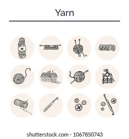 Yarn hand drawn doodle set. Sketches. Vector illustration for design and packages product. Symbol collection.