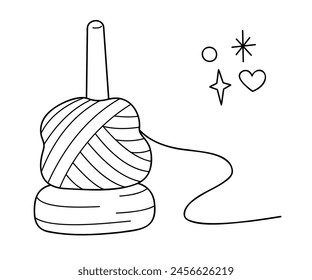Yarn holder. Doodle outline vector black and white illustration.  