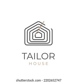 Yarn house vector ilustración logo con aguja