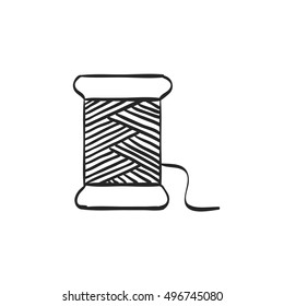 Yarn icon in doodle sketch lines. Sewing tailor dressmaker