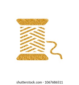 Yarn icon in gold glitter texture. Sparkle luxury style vector illustration.