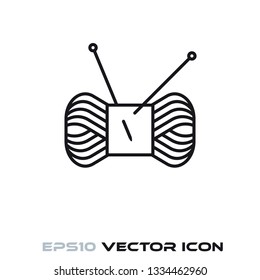Yarn with knitting needles line icon vector illustration