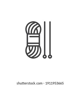Yarn and knitting needles line icon. linear style sign for mobile concept and web design. Knitting thread and needles outline vector icon. Symbol, logo illustration. Vector graphics