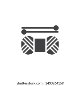 Yarn and knitting needles vector icon. filled flat sign for mobile concept and web design. Sewing needle and thread glyph icon. Symbol, logo illustration. Vector graphics
