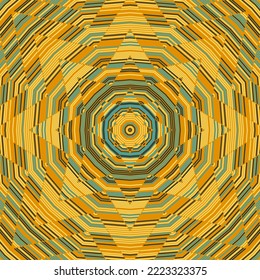 Yarn mandala vector seamless pattern. Huichol art ornament design. Meditation and tranquility sacred geometry. Harmony wheel mandala background. Handmade abstract craft print.
