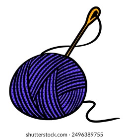 Yarn and needles hand drawn halftone color vector illustration