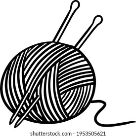 Yarn and needles hand drawn illustration. Hand craft.