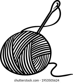 Yarn and needles hand drawn illustration. Hand craft.