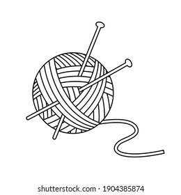 Yarn and needles. Vector isolated  illustration on white background