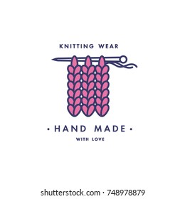 Yarn on knitting needle icon. Vector isolated symbol of knitwork tools for knit service or atelier tailoring salon