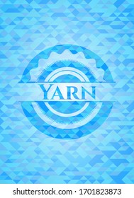 Yarn realistic light blue emblem. Mosaic background