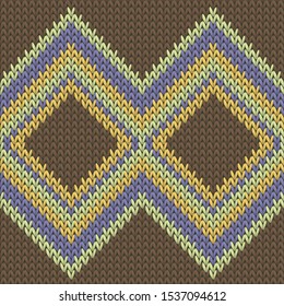 Yarn rhombus argyle christmas knit geometric seamless pattern. Carpet knitting pattern imitation. Fashionable seamless knitted pattern. Winter holidays wallpaper.