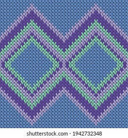 Yarn rhombus argyle knitted texture geometric vector seamless. Fair isle sweater knitwear structure imitation. Traditional seamless knitted pattern. Handicraft backdrop.