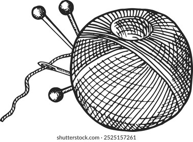 Yarn roll sketch. Wool string. Handcraft symbol