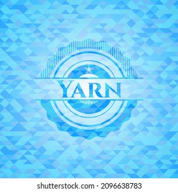 Yarn sky blue emblem with mosaic background. 