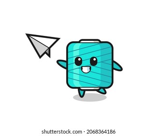 hilo spool caricatura tirando papel avión , diseño de estilo lindo para camiseta, pegatina, elemento logotipo