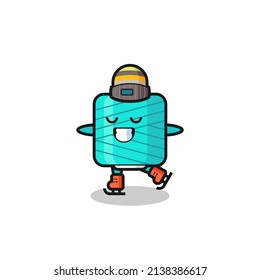 yarn spool cartoon as an ice skating player doing perform , cute style design for t shirt, sticker, logo element