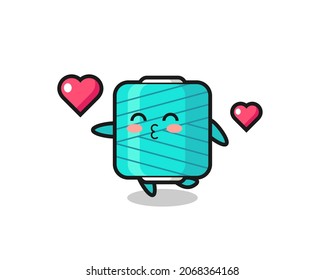 yarn spool character cartoon with kissing gesture , cute style design for t shirt, sticker, logo element