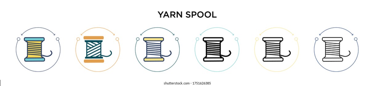 Yarn spool icon in filled, thin line, outline and stroke style. Vector illustration of two colored and black yarn spool vector icons designs can be used for mobile, ui, web