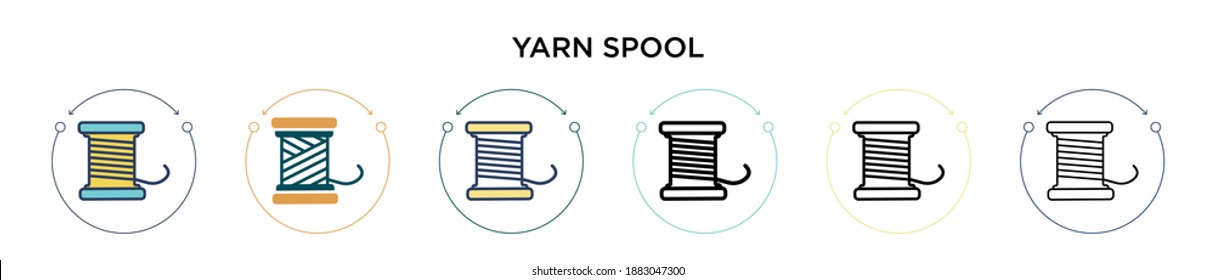 Icono de chispa de yarn en estilo relleno, delgado, contorno y trazo. Ilustración vectorial de dos íconos vectores de hilados negros y de color se puede utilizar para móviles, ui, web