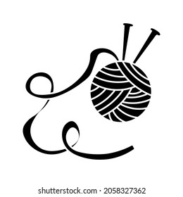 Icono de yarn spool vector sobre fondo blanco. Diseño del emblema del crochet de Knit. Logo de la tienda de lana hecha a mano. Logo de Yarn para artesanos. Simple señal en blanco y negro.