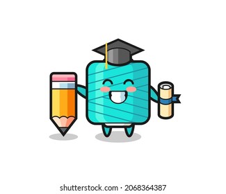 yarn spool illustration cartoon is graduation with a giant pencil , cute style design for t shirt, sticker, logo element