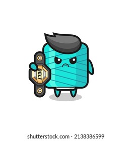 yarn spool mascot character as a MMA fighter with the champion belt , cute style design for t shirt, sticker, logo element