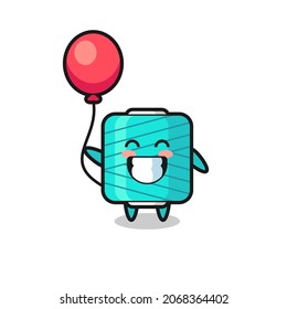 yarn spool mascot illustration is playing balloon , cute style design for t shirt, sticker, logo element