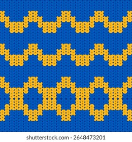 yarn texture blue and yellow background, vector seamless pattern.