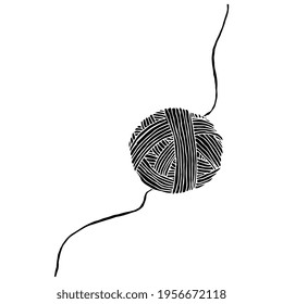 Yarn thread ball. Black and white silhouette. Isolated vector illustration.